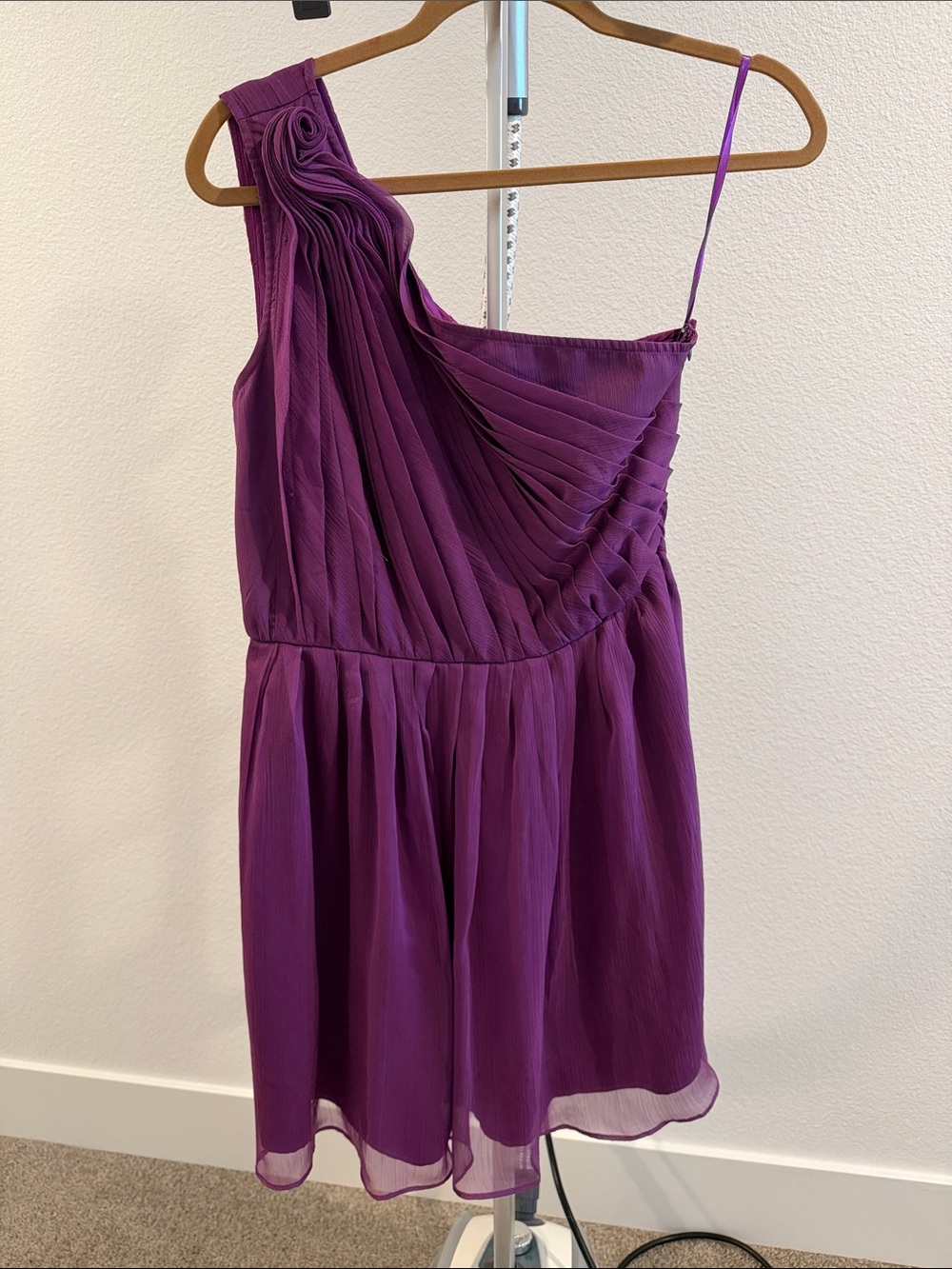 Bar III Deep Plum One-Shoulder Pleated Cocktail Dress